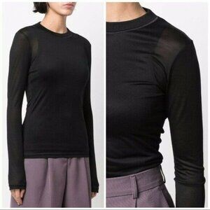 Forever 21 Workout Top Womens Size Medium Black Long Sleeve Mesh Crew Neck Shirt